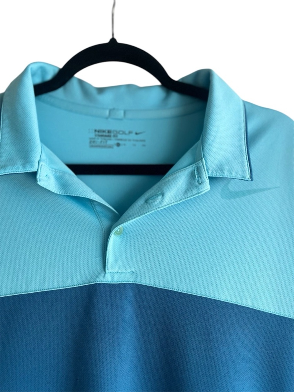 Nike Golf Dry-Fit Two-Tone Light Blue and Teal ColorBlock Performance Polo - Picture 3 of 6